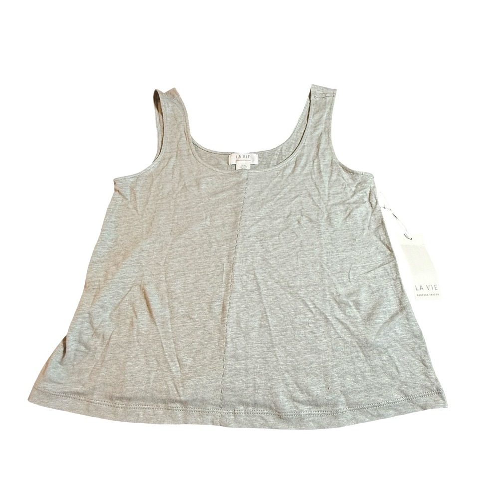 La Vie Rebecca Taylor Tank Top Women PS Grey Linen Scoop Neck NWT